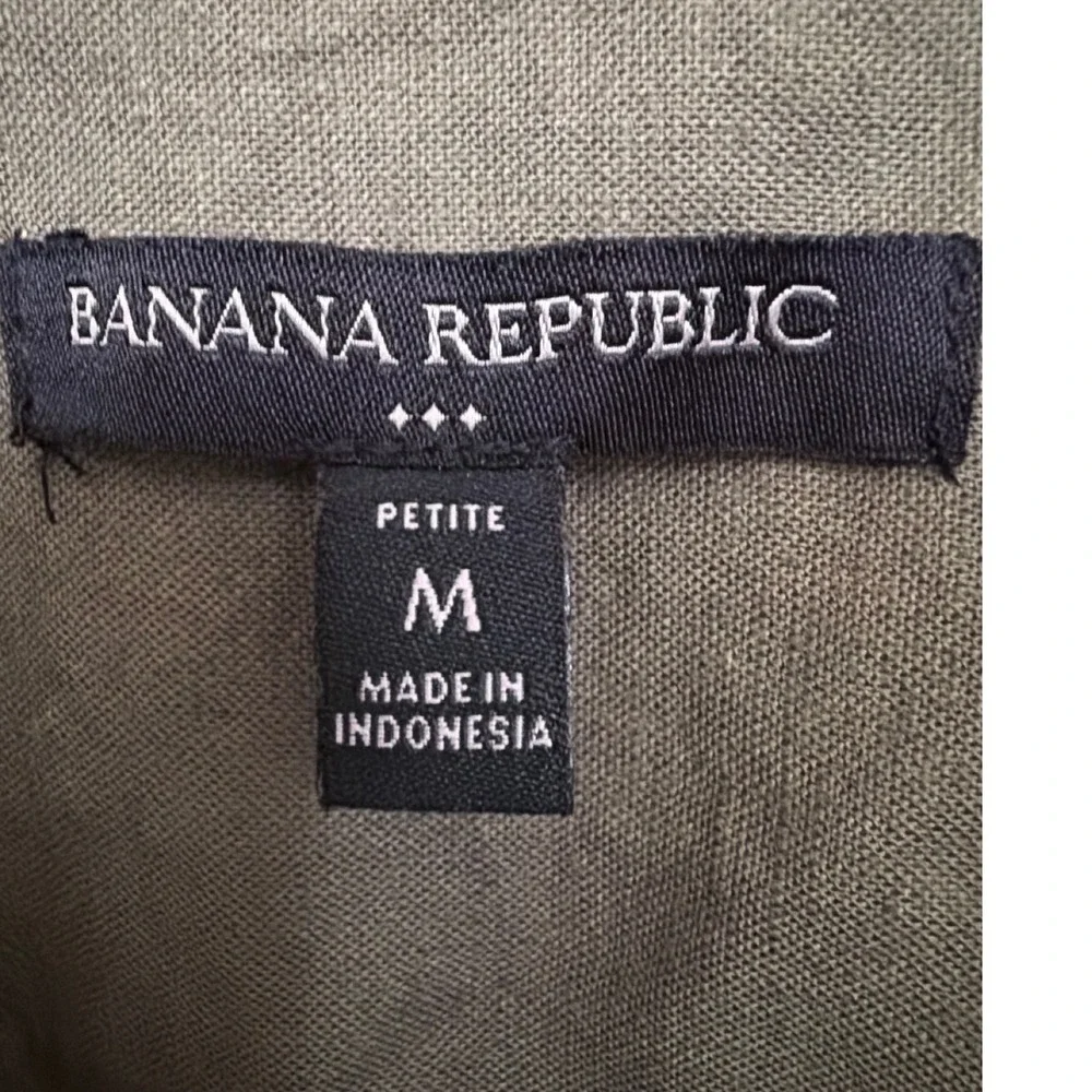 Banana Republic Olive Linen Utility Romper PetiteM Military Safari Capsule Chic⁠